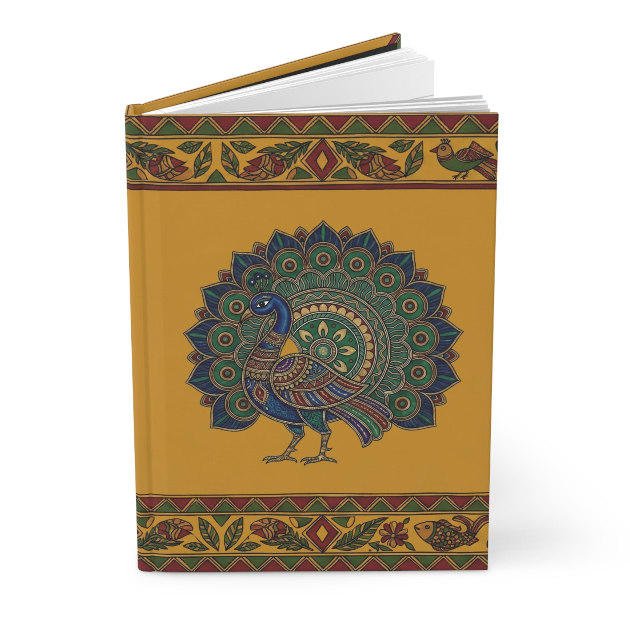 Royal Mayura: Turmeric Yellow Peacock Madhubani art Journal