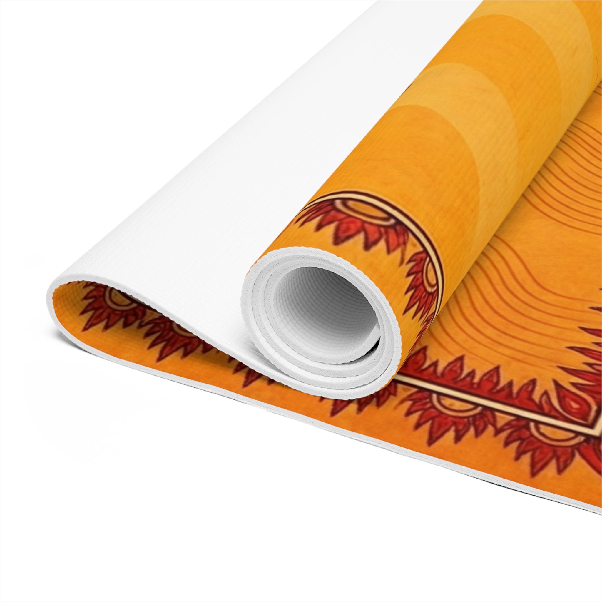 Eternal Radiance: Saffron Madhubani Sun Yoga Mat