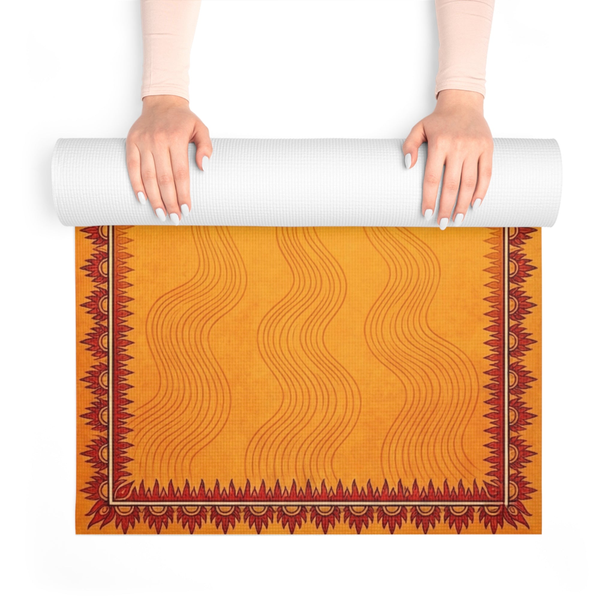 Eternal Radiance: Saffron Madhubani Sun Yoga Mat