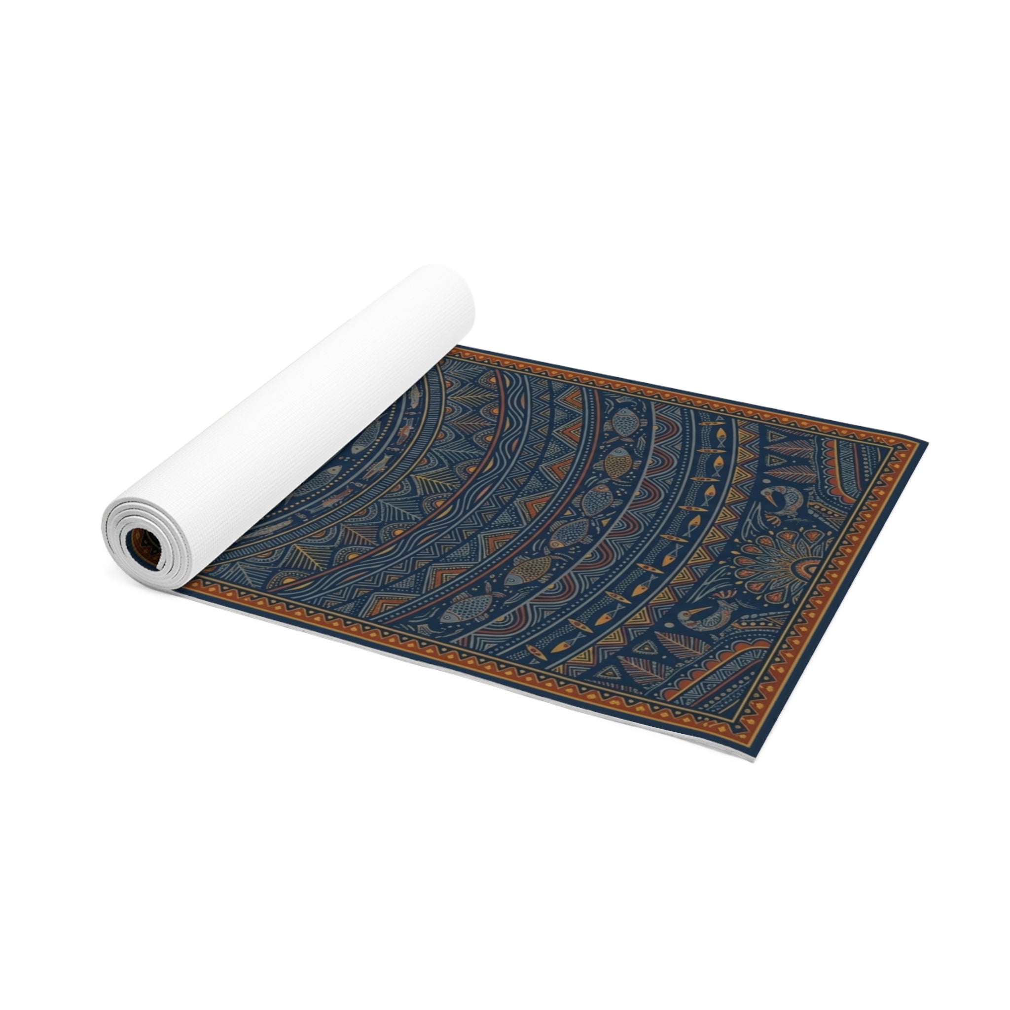 Cosmic Damaru Yoga Mat - The First Frequency | Deep Indigo Madhubani Art