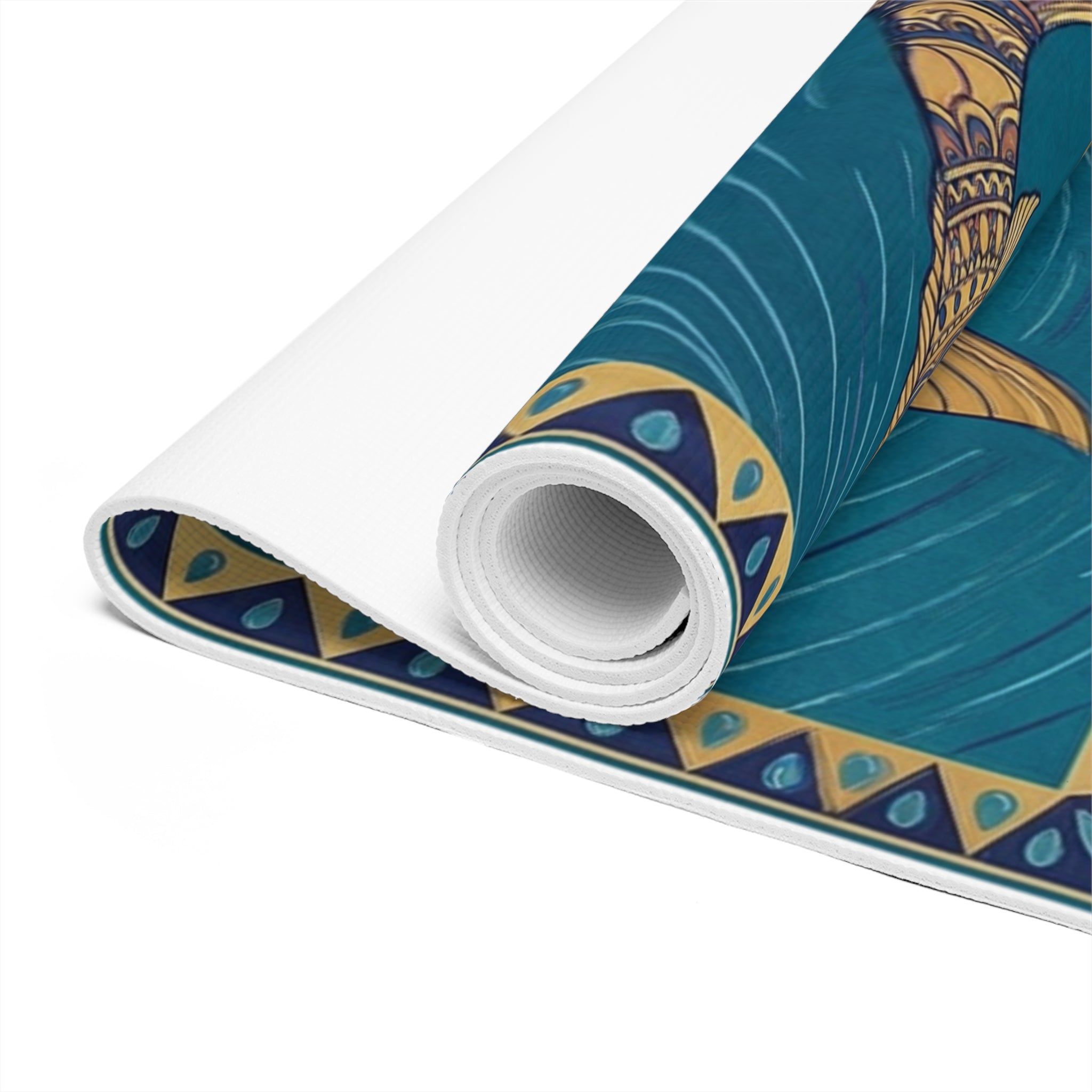 River of Abundance: Teal Madhubani Fish Yoga Mat