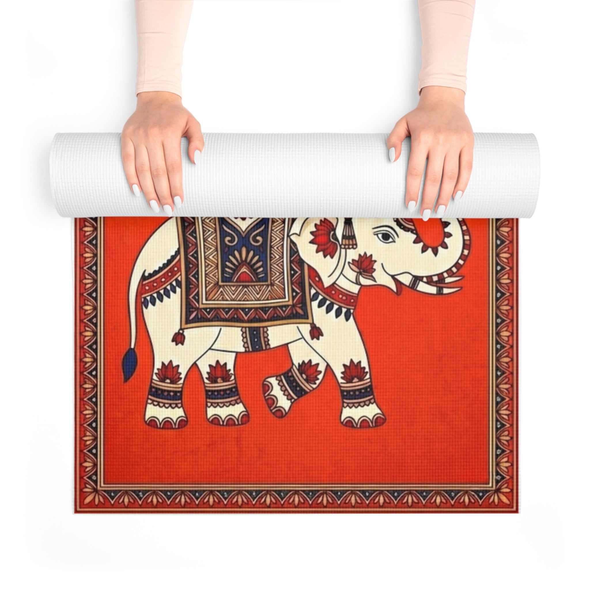 The Royal Gaja: Terracotta Madhubani Elephant Yoga Mat