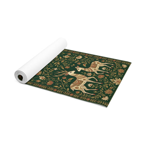 Forest of Harmony: Deep Green Madhubani Deer Yoga Mat