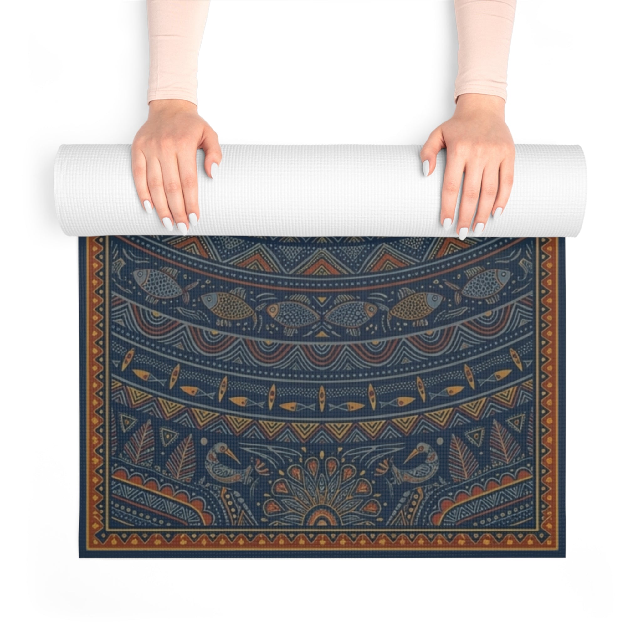 Cosmic Damaru Yoga Mat - The First Frequency | Deep Indigo Madhubani Art