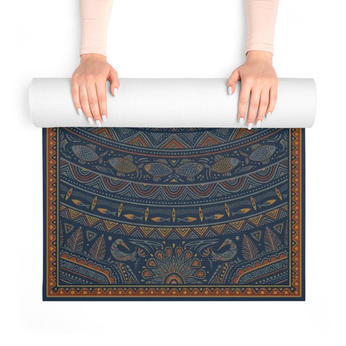 Cosmic Damaru Yoga Mat - The First Frequency | Deep Indigo Madhubani Art