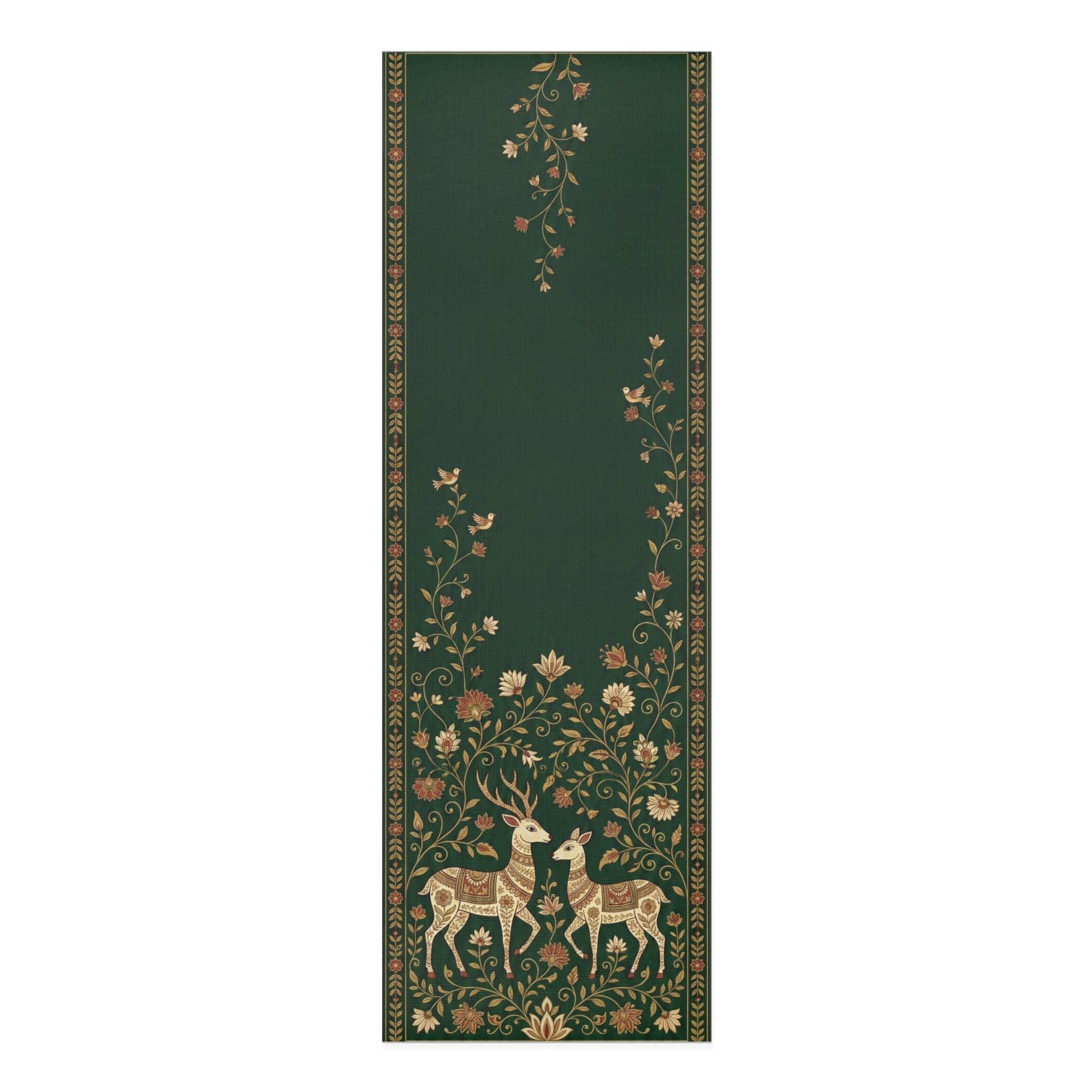 Forest of Harmony: Deep Green Madhubani Deer Yoga Mat