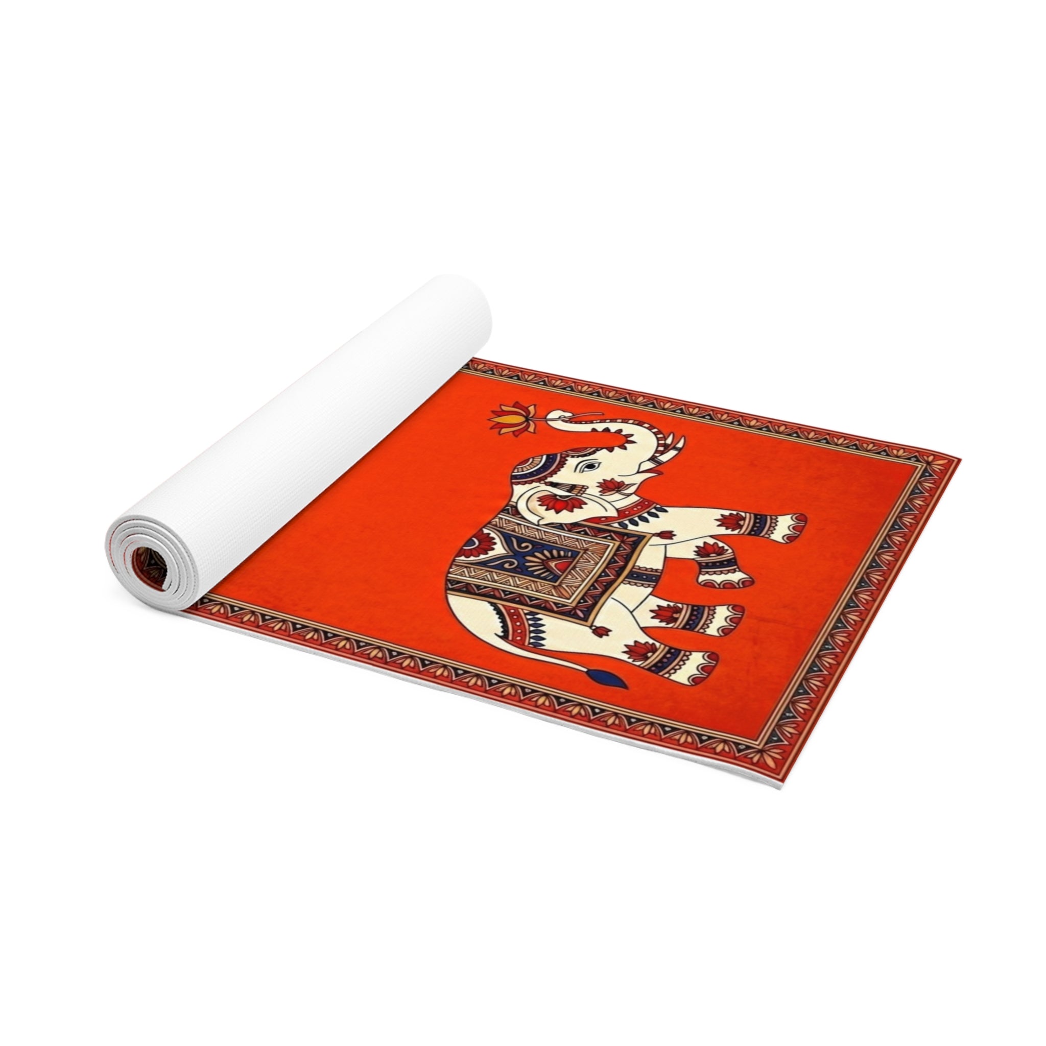 The Royal Gaja: Terracotta Madhubani Elephant Yoga Mat