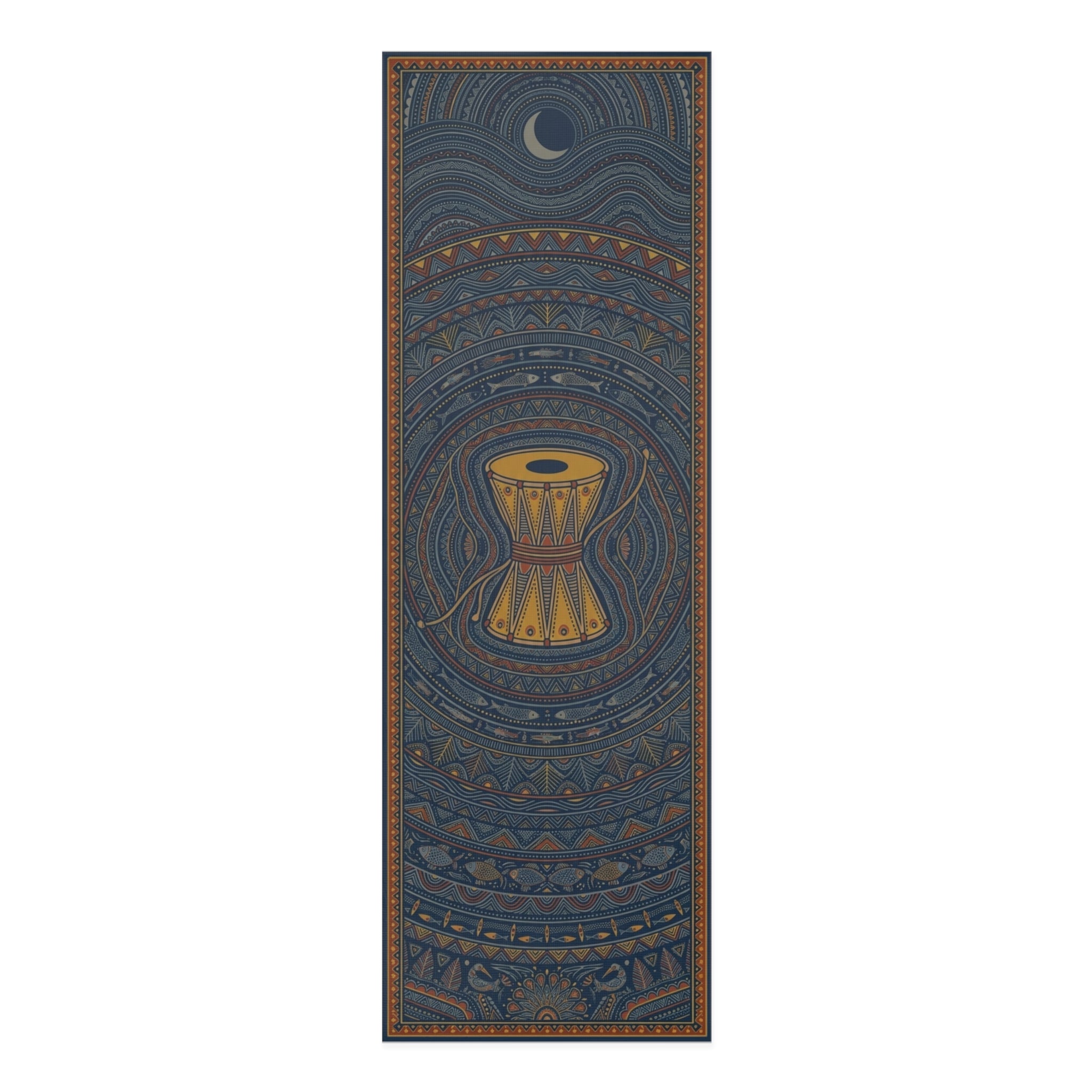 Cosmic Damaru Yoga Mat - The First Frequency | Deep Indigo Madhubani Art
