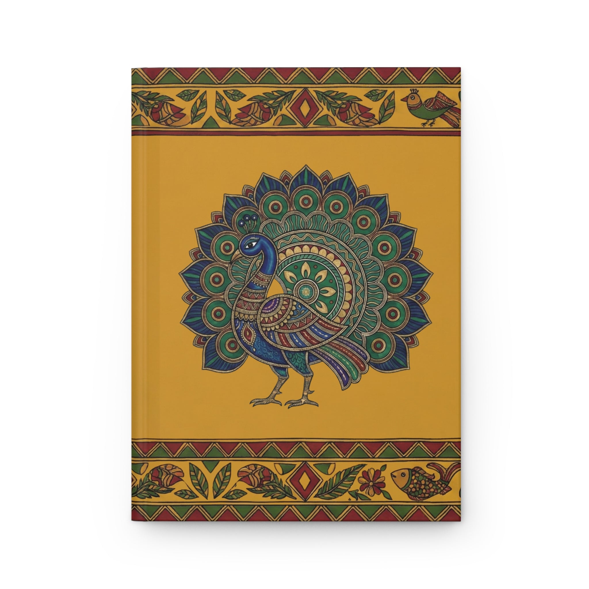 Royal Mayura: Turmeric Yellow Peacock Madhubani art Journal