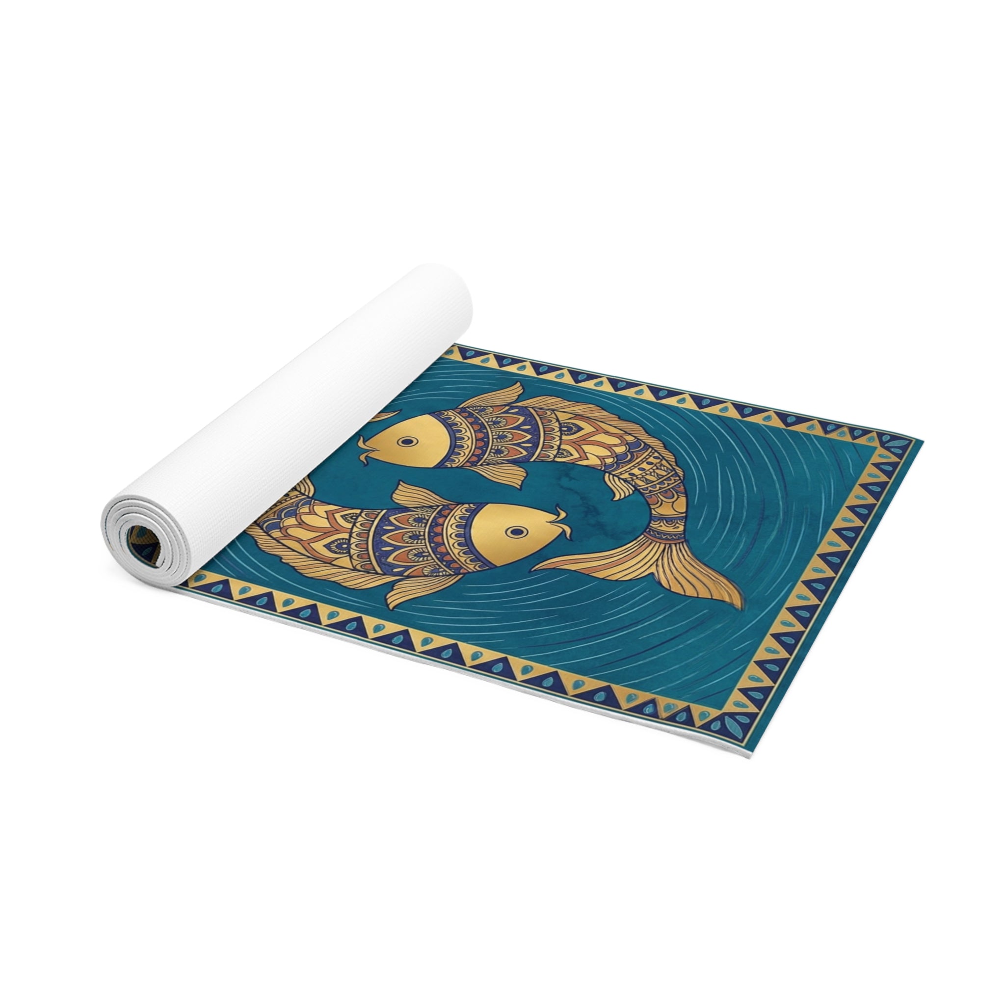 River of Abundance: Teal Madhubani Fish Yoga Mat