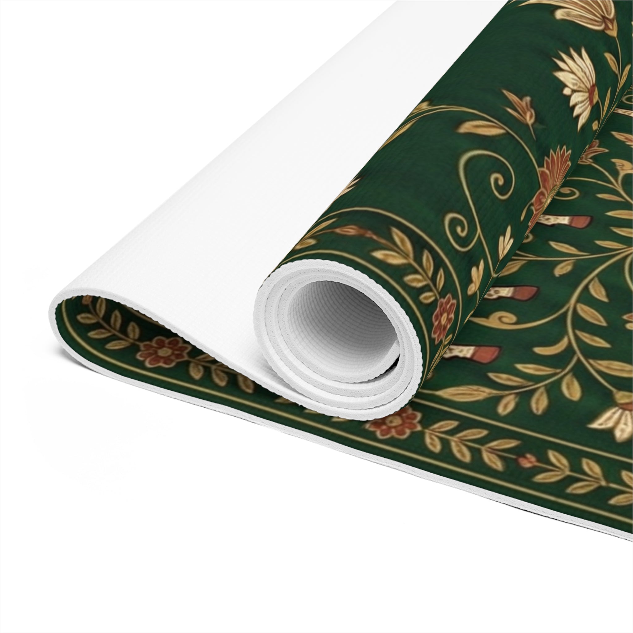 Forest of Harmony: Deep Green Madhubani Deer Yoga Mat
