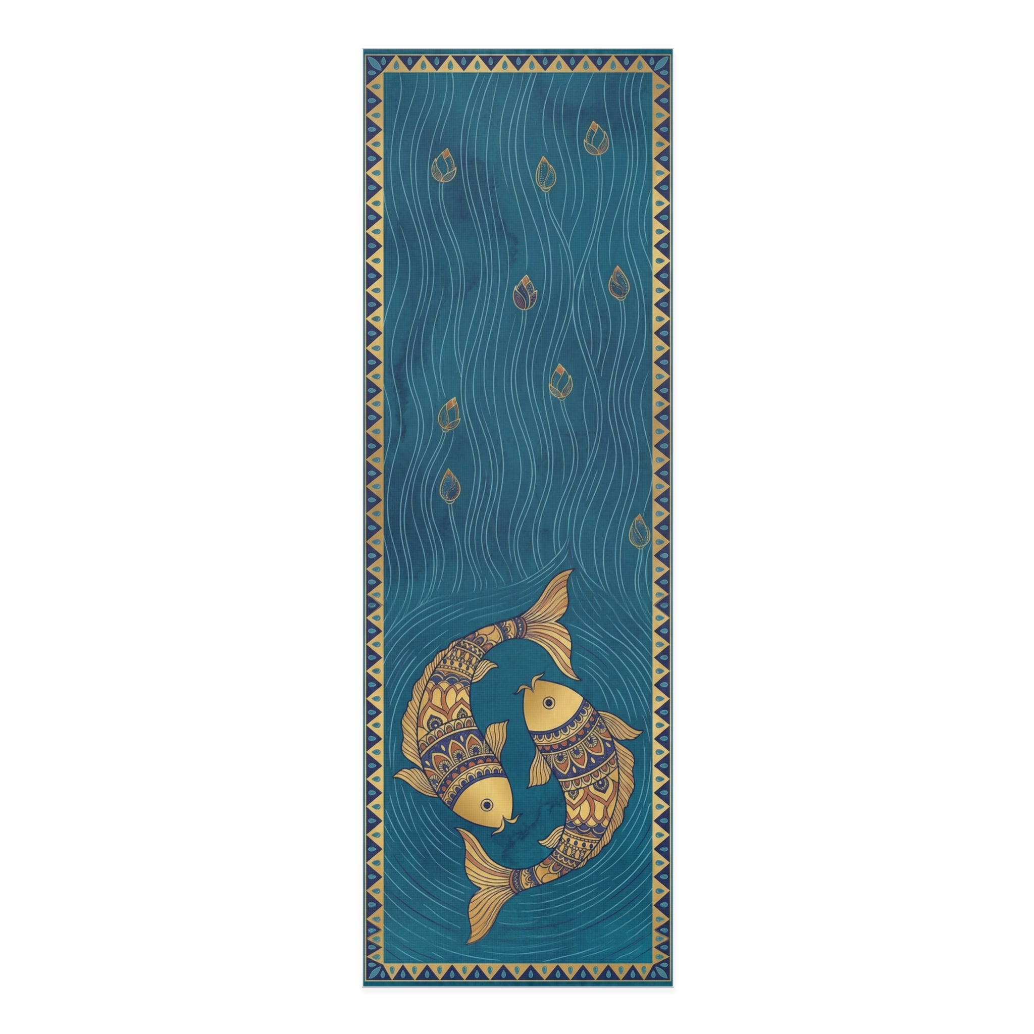 River of Abundance: Teal Madhubani Fish Yoga Mat