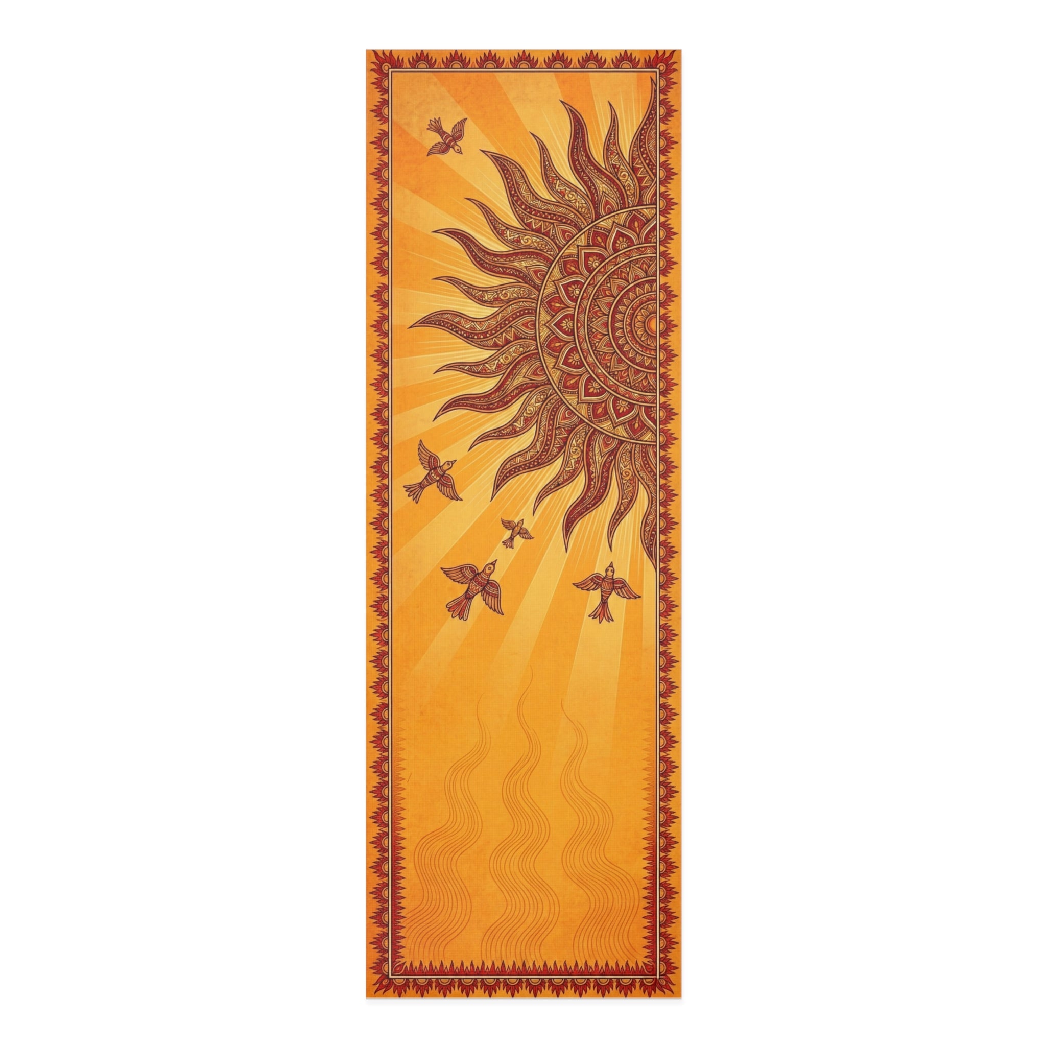 Eternal Radiance: Saffron Madhubani Sun Yoga Mat